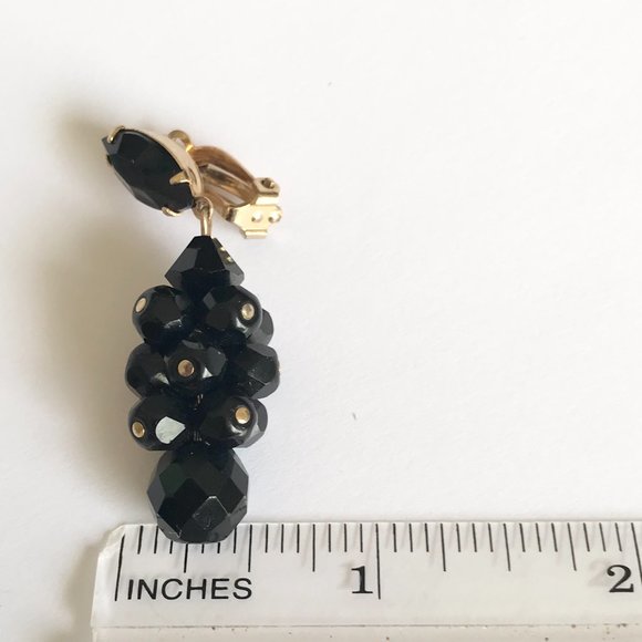 Vintage Lewis Segal California Black Faceted Bead Clip On Earrings Gold Tone - Picture 11 of 11